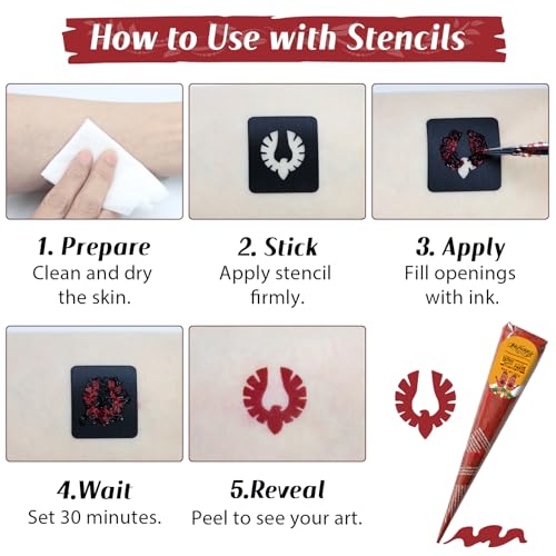 Cherry Red Temporary Tattoo Cones Kit – 7 Pcs, Natural Henna Paste