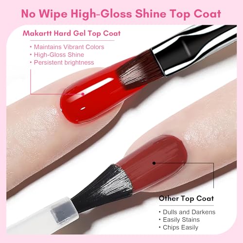 Makartt 2 Pcs Extra Strong Base Coat & Hard Gel Top Coat for Gel Polish with Nail Art Brush, 3-in-1 Long-Lasting Base Coat Nail Gule for Press on Nails Charms Glossy Finish Top Coat for Salon Home Use