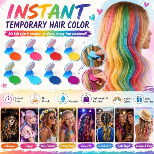 8 Colors Temporary Hair Chalk - Washable Hair Dye Set