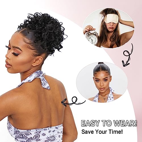 Lommel Messy Bun Hair Piece for Women - Dark Brown, Elastic Drawstring, Curly Synthetic Hair Extension