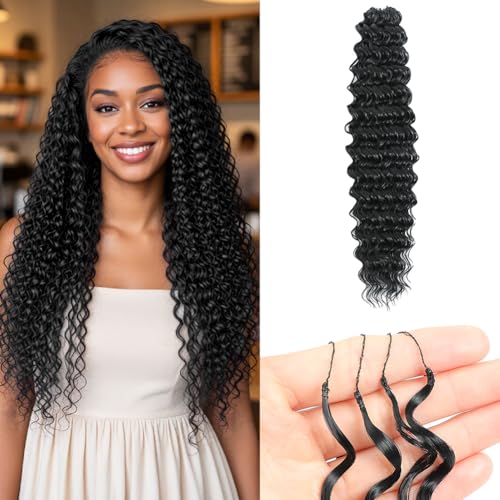 Ajsowju Feather Crochet Hair Extensions 18 Inch 50 Strands 1B Natural Black