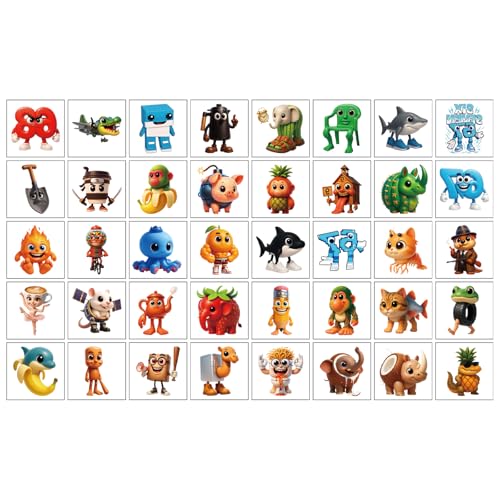 40pcs Kids Temporary Tattoos - Colorful Cartoon Characters