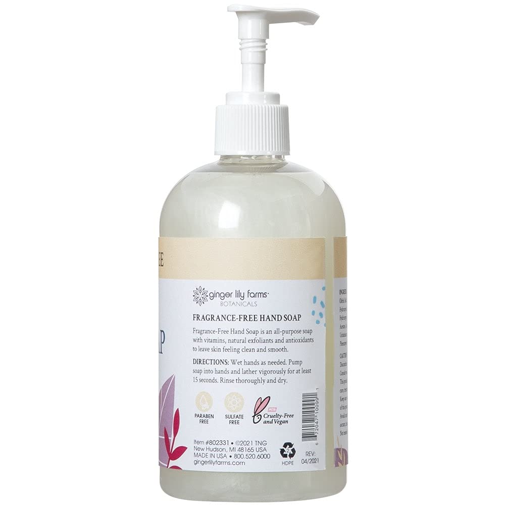 Ginger Lily Farms Botanicals All-Purpose Liquid Hand Soap, 100% Vegan & Cruelty-Free, Fragrance-Free, 12 fl oz (Pack of 6)