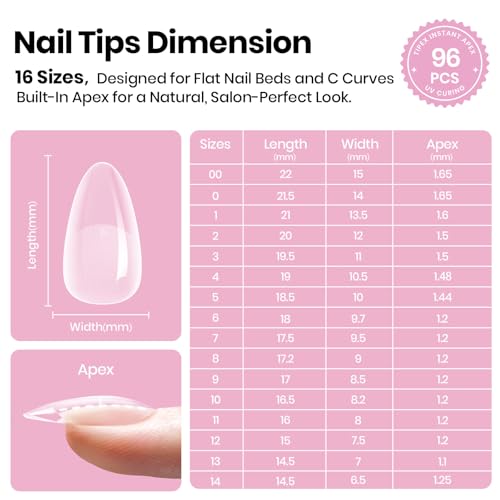 Beetles Tipex Lite Instant Apex Nail Tips, Short Almond, 16 Sizes