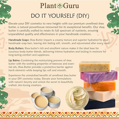 Plant Guru Raw African Shea Butter 3 lbs. Bulk 100% Pure Natural Unrefined YELLOW Grade A - Ideal Moisturizer For Dry Skin, Body, Face And Hair Growth. Great For DIY Soap and Lip balm Making.