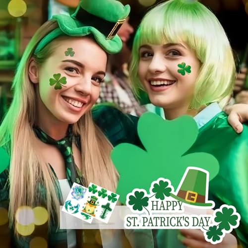 24 Sheets St Patricks Day Glitter Shamrock Tattoos, Irish Themed Saint Patricks Day Accessories with Green Clover, St Patricks Day Temporary Tattoos for St Patricks Day Party Favors Decorations Parade