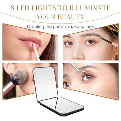 Compact Mirror, 1X/3X Magnification LED Pocket Mirror with Nternal BIattery, Pink Mini Mirror for Purse, Pocket,Travel and Present