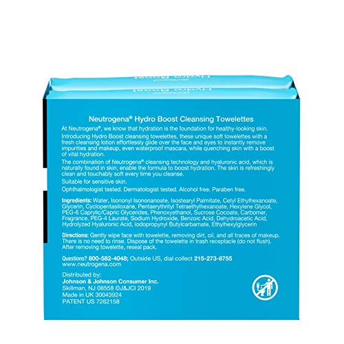 Neutrogena Neutrogena Hydroboost Facial Cleansing & Makeup Remover Wipes With Hyaluronic Acid, Twin Pack, 25 Ct, 25 count (Pack of 4)