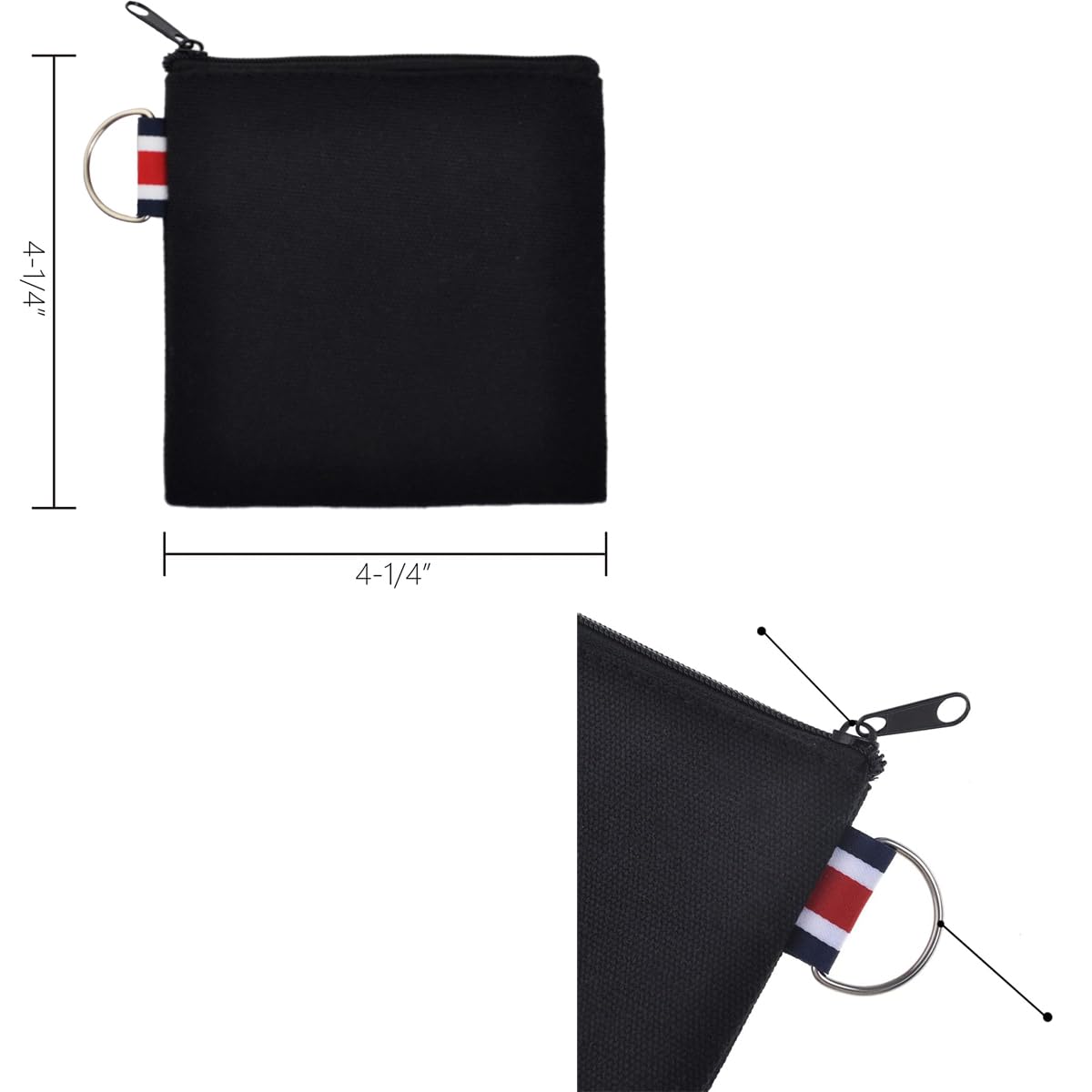 DraCra 3 Pack Small Canvas Zipper Pouch with Hanging Ring Square Pocket Carrying Purse Travel Storage Organizer Case Mini Toiletry Bag for Makeup Lipstick Cosmatic Change Coins Earphone Charger Cable