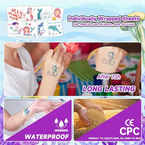 Mermaid Temporary Tattoos for Kids - 50 Sheets Ocean Party Favors