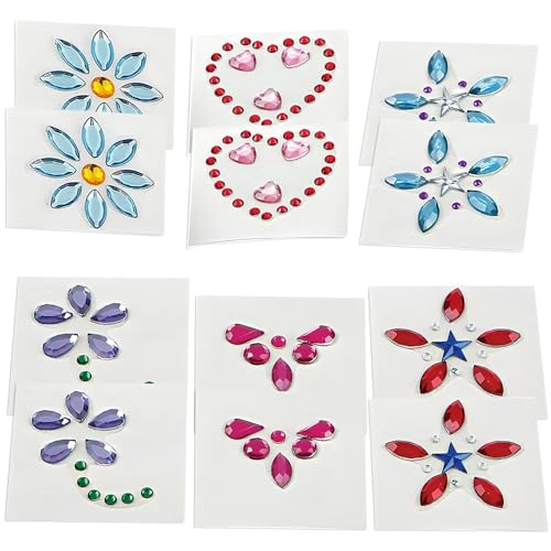 Assorted Body Jewels Stickers - 12 Pack Self-Adhesive