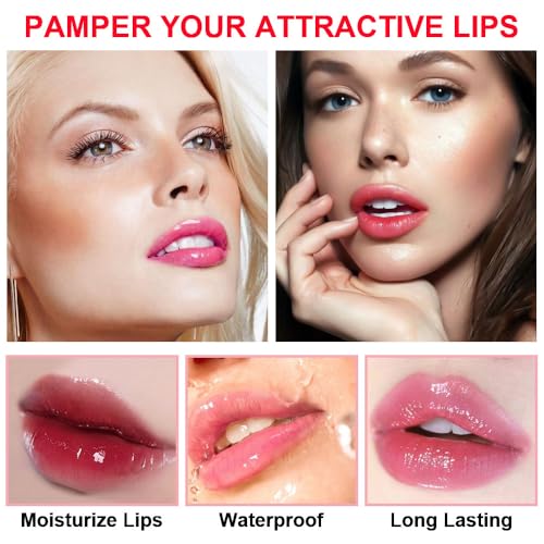 5 Pcs Aloe Strawberry Peach Red Cherry Avocado Color Changing Lipstick Set, Magic PH Mood Lipstick Long Lasting Moisturizing Lip Balm, Temperature Color Changing Lip Gloss,Hydrating Lip Care for Women