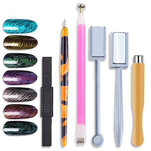 WOKOTO 6Pcs Dual-Ended Nail Magnet Pens for Cat Eye Gel Polish Art