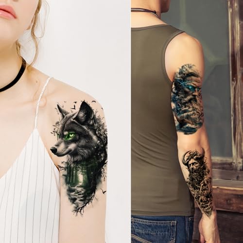 GlaryYears Realistic 3D Temporary Tattoos Half Sleeve Pattern D for Men