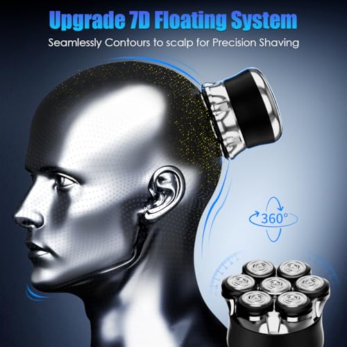 Head Shavers for Men Professional - 7D Bald Electric Razor, IPX7 Waterproof Wet & Dry Shaver with LED Display, USB-C Fast Charging Grooming Kit (Black)