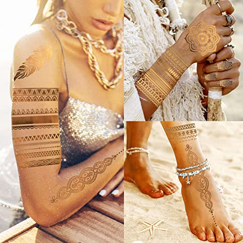 Bilizar 9 Sheets Flash Gold Temporary Tattoos - 110+ Designs