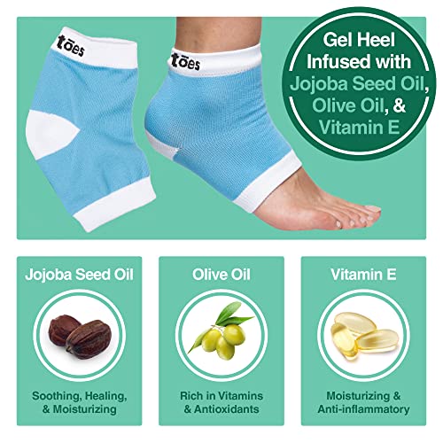 ZenToes Moisturizing Heel Socks Blue 2 Pairs - Cotton Gel-Lined Toeless Night Socks for Dry Cracked Heels