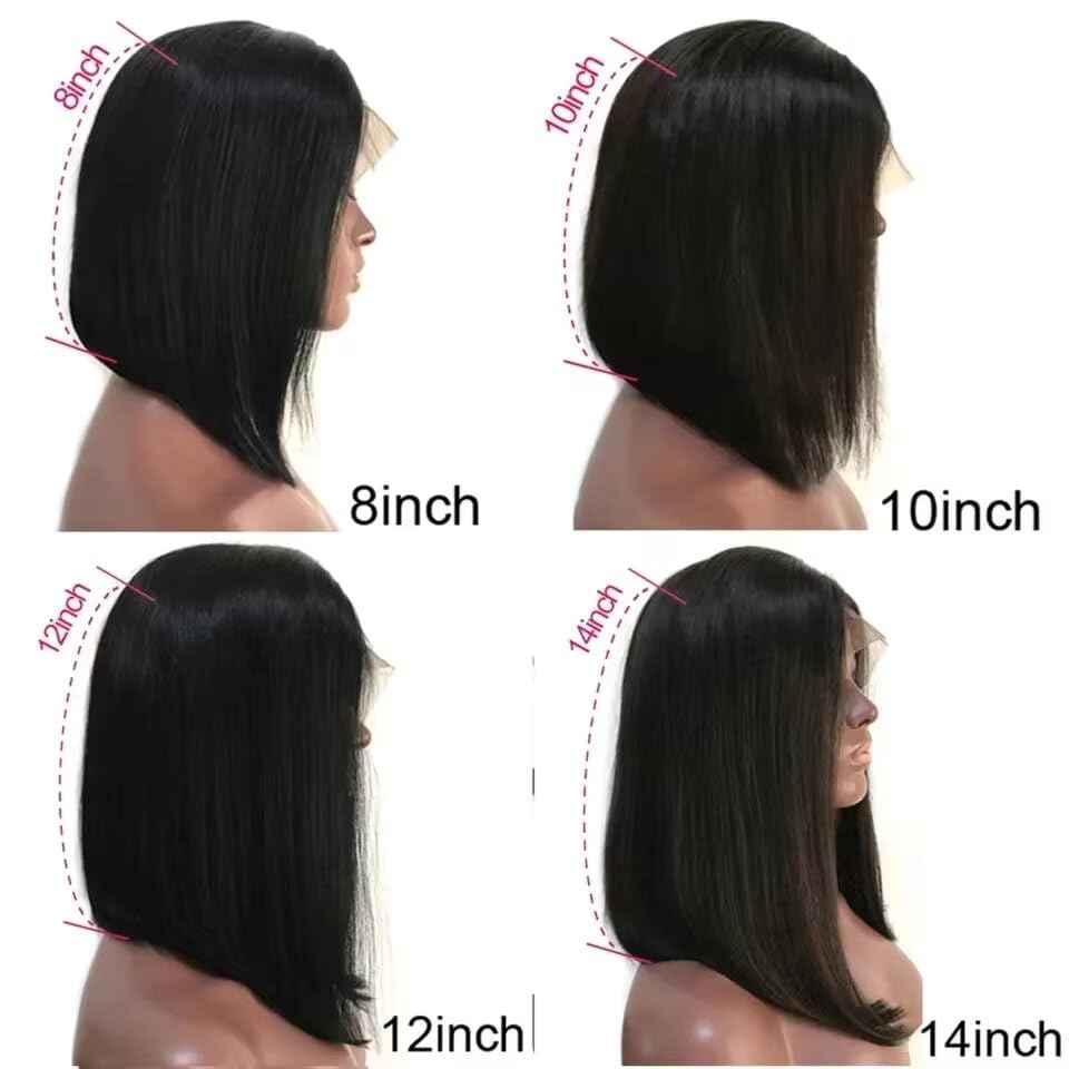 DYTJHMGL Short Bob Human Hair Wig - 250% Density Pre-Plucked Bone Straight HD Lace Front with Bleached Knots, 10 Inch