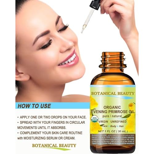 Botanical Beauty Organic EVENING PRIMROSE OIL 100% Pure Natural Undiluted Unrefined Virgin Cold Pressed Carrier Oil. 0.5 Fl.oz.- 15 ml for face, skin, hair, nails