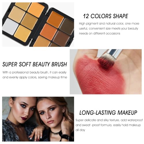 12-Color Cream Contour Concealer Palette with Brush
