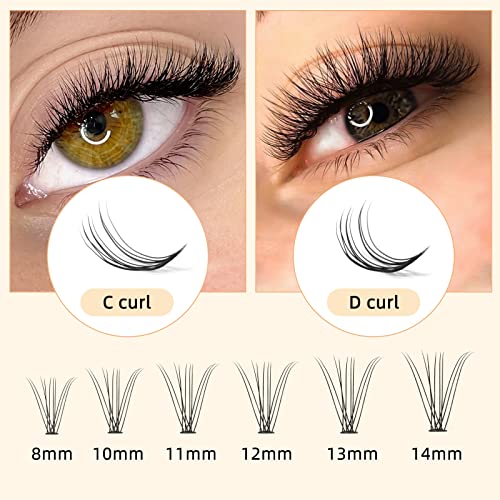 QUEWEL Cluster Lashes 240Pcs 10D 0.10C 10mm DIY Eyelash Extensions