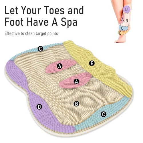 Foot Scrubber Mat Large Feet Scrubber Dead Skin for Shower Floor Wall Bathtub & Pumice Stone 2 Pack- Foot Spa Callus Remover Exfoliating Toes Deap Clean Brush Message Relax Suction Cups, Cream White