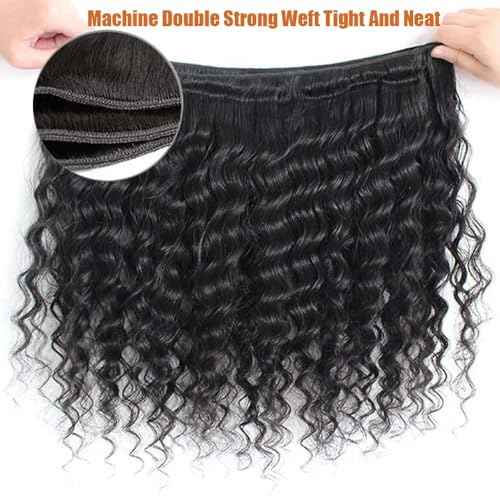 12A Deep Wave Human Hair Bundles Deep Wave Curly Bundles Human Hair 100% Unprocessed Brazilian Virgin Remy Wet and Wavy Human Hair Weave Bundles Natural Black 1 Bundles 24 Inch