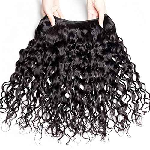 Foruiya Water Wave 4Bundles(50g/bundle) with 4X4 Lace Closure Curly Wave Human Hair Bundles with Lace Closure Brazilian Wet and Wavy Bundles with Closure (12/12/12/12+12" Closure)