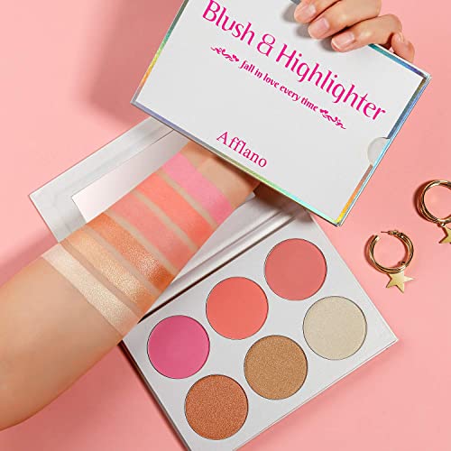 Blusher & Highlighter Palette Set - 6 Colors
