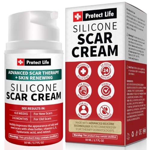 Protect Life Silicone Scar Cream for Surgical Scars, Injury & Keloid Scar Treatment, Moisturizing Scar Removal Cream, Rejuvenating Silicone Scar Gel
