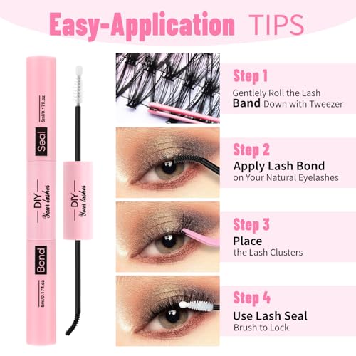 280 Pcs Lash Clusters Kit with Glue, Sealant & Tweezers for Natural Full Eyelash Extensions
