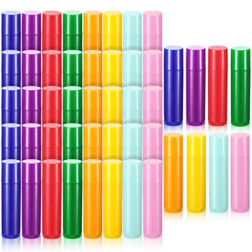 Maitys 48 Pcs 5ml Empty Lip Balm Tubes Bulk Colorful Rotatable Lip Gloss Container Tubes Refillable Gloss Bottles Plastic Empty Balm Containers Lipstick DIY Cosmetic Holder, 8 Colors