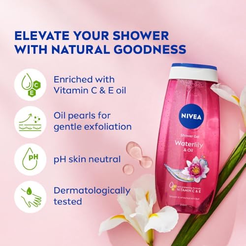 NIVEA Water Lily Oil Shower Gel, 250 ML - Silky Soft Foam