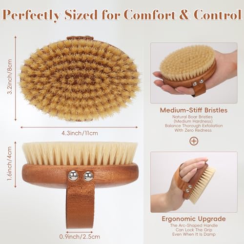DEBETOOL Dry Brushing Body Brush with Natural Boar Bristles