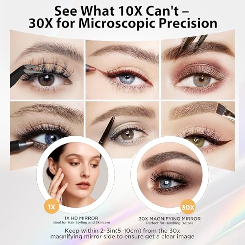 1X/30X Double-Sided Makeup Mirror with Light - 3 Color Modes