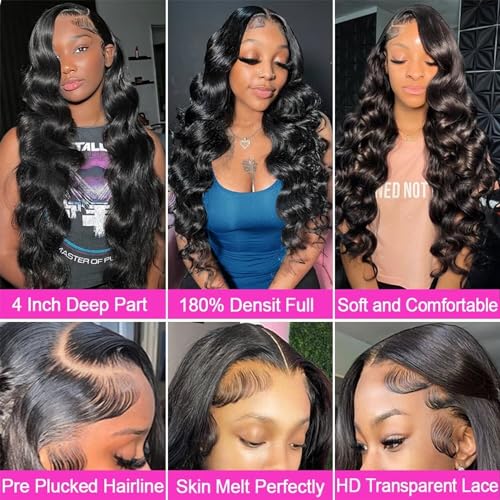 Xajwat 26 Inch Body Wave Lace Front Wigs Human Hair 180 Density 13x4 HD Transparent Lace Frontal Wigs Human Hair Pre Plucked with Baby Hair Glueless Wigs Human Hair for Black Women