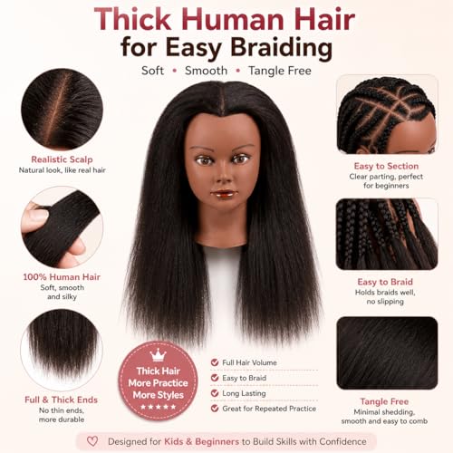 16 Inch Real Hair Mannequin Head with Clamp Stand