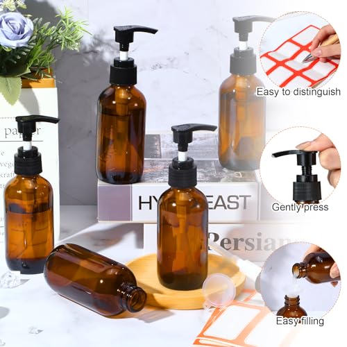 Tanlade 12 Pcs Glass Pump Bottle Dispenser 4 oz Travel Bottles with Pump Refillable Glass Containers for Toiletries Lotion Liquid Soap Shampoo Essential Oils Cosmetic Travel Accessories(Amber)