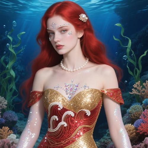 Wehhbtye 6 Pcs Mermaid Glitter Face and Chest Gems, Rhinestone Chest Jewels Face Sticker with Body Glitter, Festival Rave Body Crystal Tattoo for Halloween Costume Themd Party Makeup