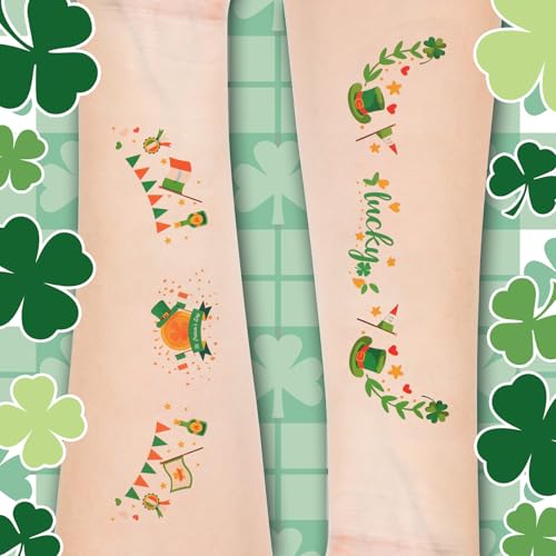 Green Glitter Face Tattoos, 12-Piece St. Patrick's Day Waterproof Stickers
