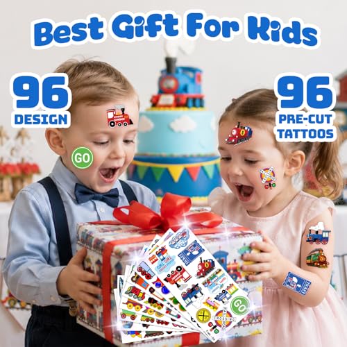 Train Temporary Tattoos for Kids - 96 PCS, 8 Sheets