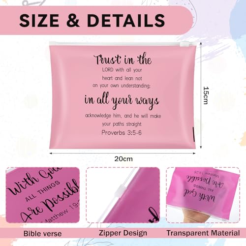 Kacctyen 50 Set Christian Makeup Bags with Keychain Christian Gifts Bulk Women Bible Verse Cosmetic Bags with Zipper Christian Cross Keychain Colorful Bags for Women Travel Organizer