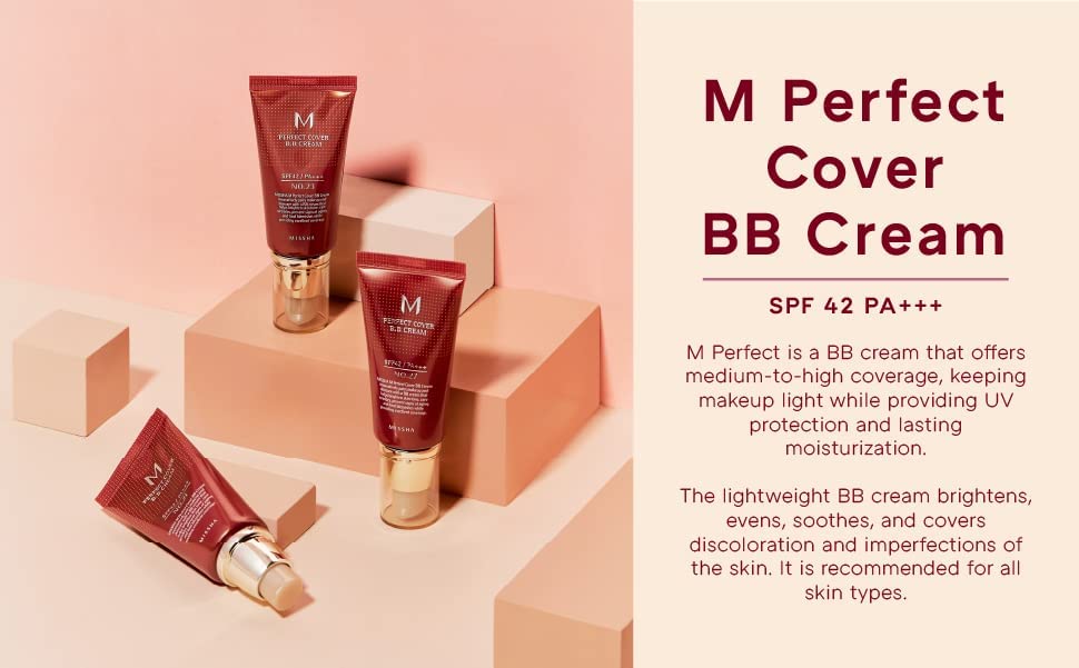 MISSHA M Perfect Cover BB Cream No.23 Natural Beige for Light with Neutral Skin Tone SPF 42 PA+++ 1.69 Fl Oz - Tinted Moisturizer for face with SPF