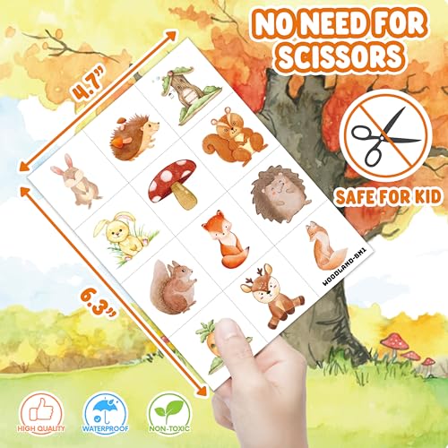 96PCS Woodland Animal Temporary Tattoos for Kids & Adults
