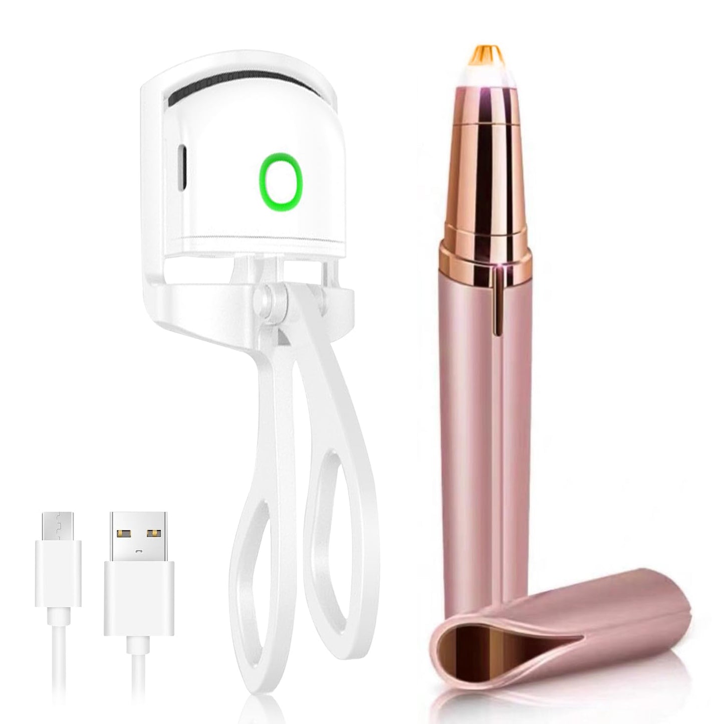 Rechargeable Heated Eyelash Curlers & Electric Eyebrow Trimmer Beauty Kit, Electric Curler for Eyelash, Portable Lips Eyebrow Ear Nose Hair Clipper