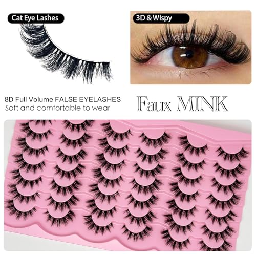 Wispy Lashes Cat Eye 16mm Short False Eyelashes Natural Look Clear Band Natural C Curl Strip Lashes Pack