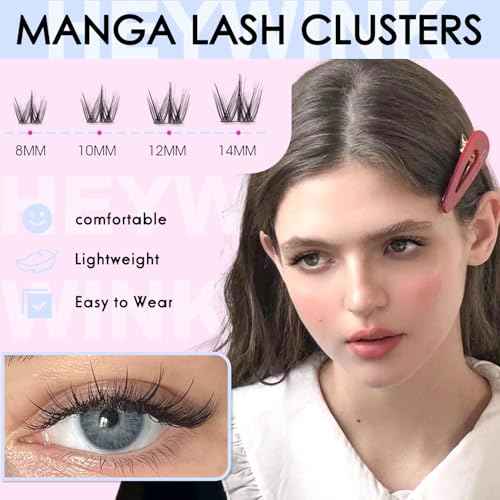 Manga Lash Clusters Kit Natural Lashes Clusters Short 8-14mm CC Curvature Lash Extension Kit Eyelash Extension Wispy Lash Clusters Individual Lash Wispy Eyelashes Clusters(Manga Short Kit)