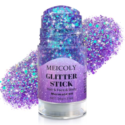 MEICOLY Light Purple Face Glitter Stick | Mermaid Hair & Body Glitter for Women, Rave & Festival Accessories