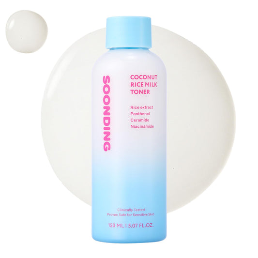 SOONDING Coconut Rice Milk Toner | Calming Hydration, Smooth Skin Texture and Strengthen Skin Barrier with Rice, Panthenol, Ceramide, AHA | Fragrance-Free, Korean Skin Care (150ml/ 5.07 fl oz)