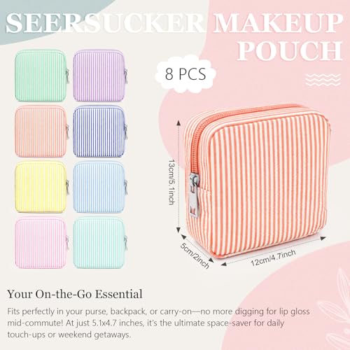 Giesiery 8-Pack Seersucker Makeup Bags - Striped Cosmetic Organizers